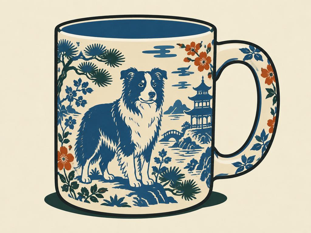 Border Collie Blue Toile Chinoiserie Coffee Mug — gift idea for a Border Collie