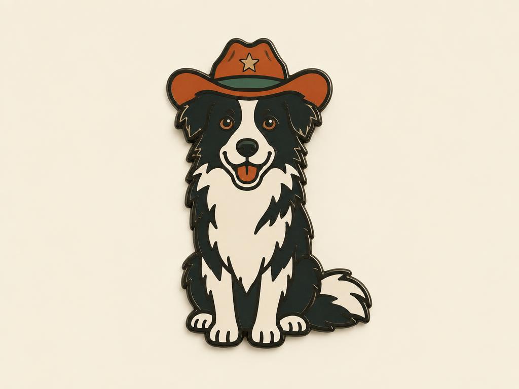 Cowboy Border Collie Enamel Pin / Brooch, 1.2x0.8" — gift idea for a Border Collie