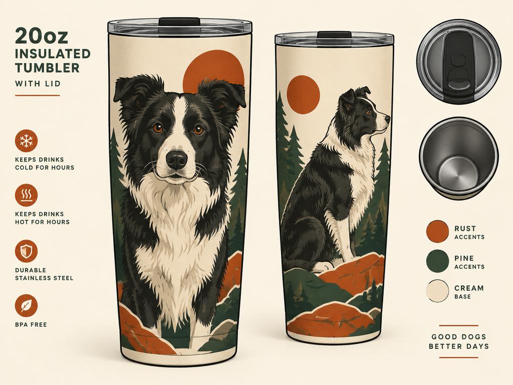 VICCITY Border Collie 3D-Print Insulated Tumbler, 20oz — gift idea for a Border Collie