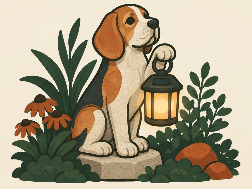 Beagle Garden Statue Holding Solar Lantern — gift idea for a Beagle