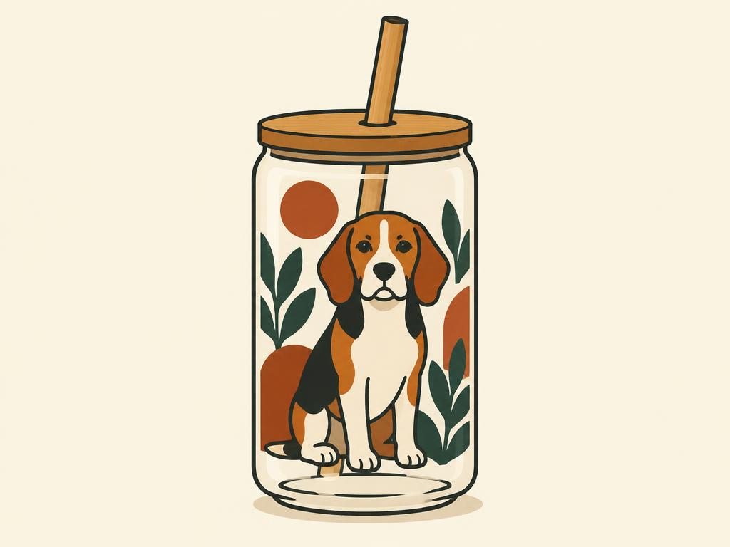 Beagle 16oz Glass Cup with Lid and Straw — gift idea for a Beagle