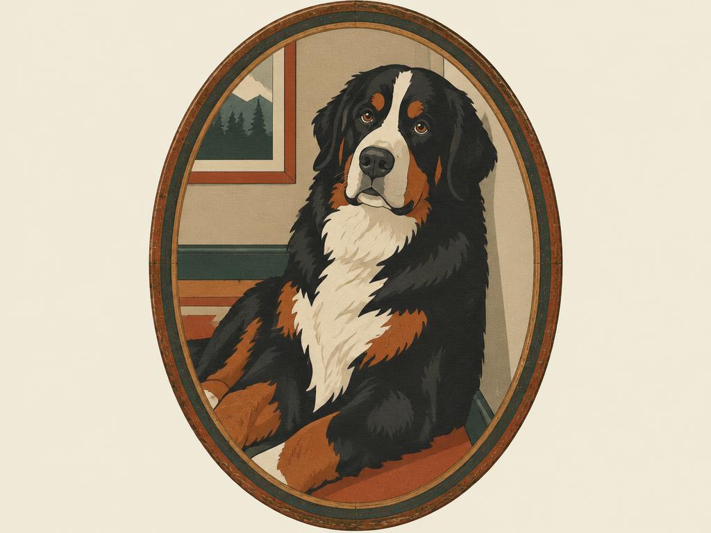 Vintage Bernese Mountain Dog Oval Framed Canvas — gift idea for a Bernese Mountain Dog