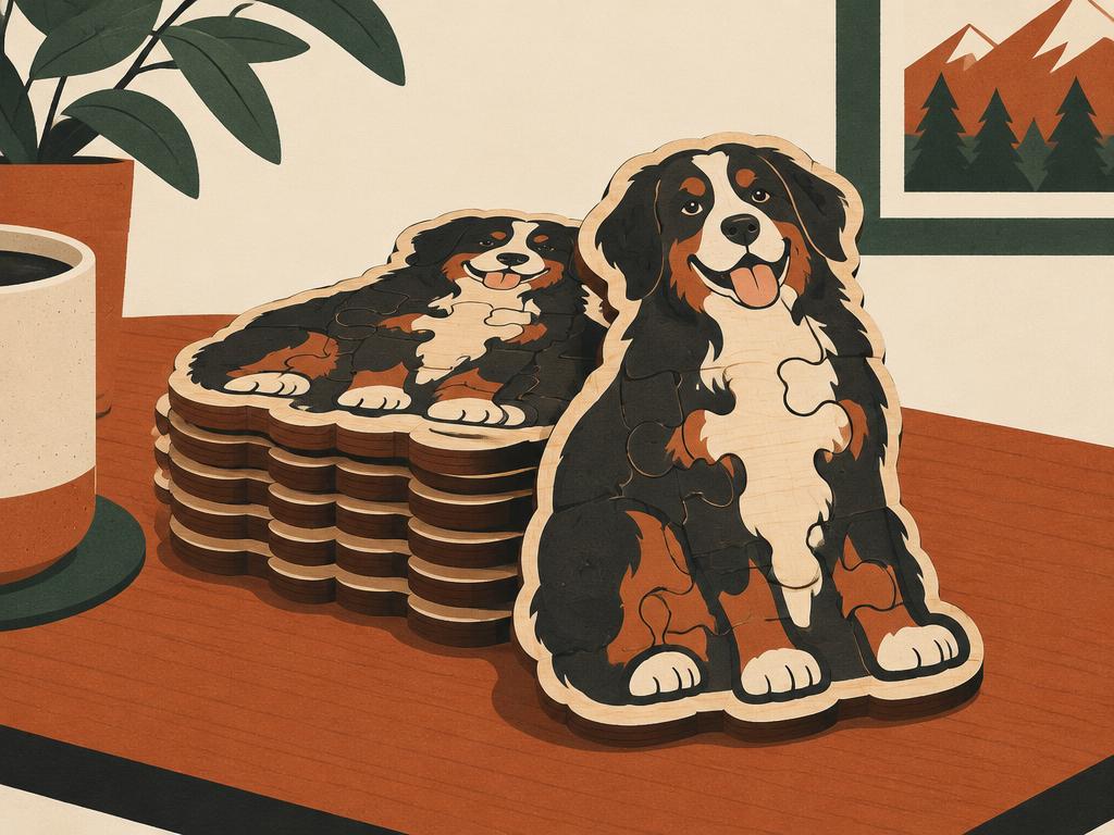 Berner Laser-Cut Interlocking Wooden Coaster Set — gift idea for a Bernese Mountain Dog
