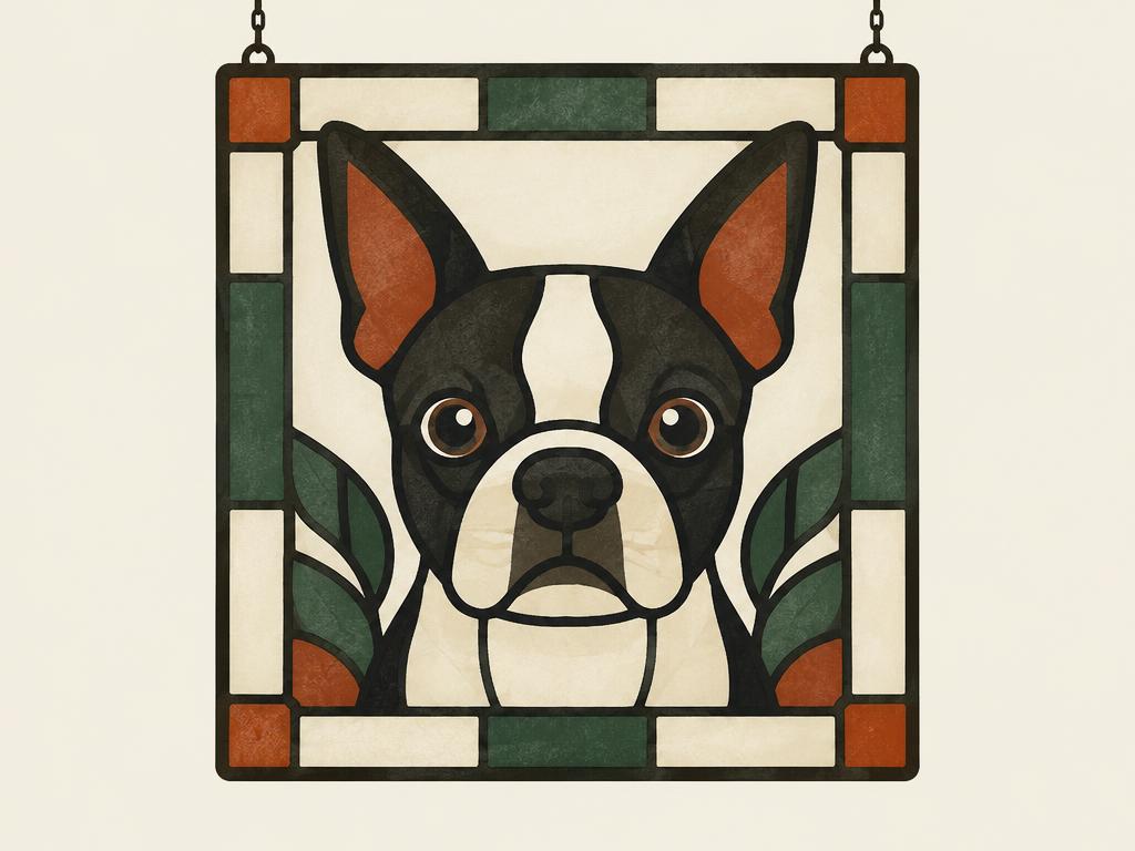 Boston Terrier Stained Glass Window Suncatcher, 7.8x7.8" — gift idea for a Boston Terrier