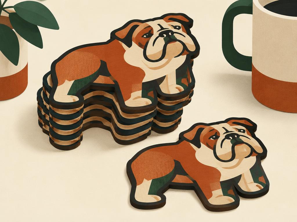 English Bulldog Laser-Cut Interlocking Wooden Coasters — gift idea for a English Bulldog