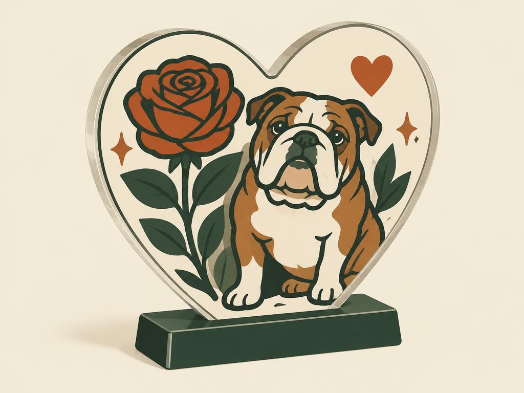English Bulldog Mom Rose Acrylic Heart Plaque — gift idea for a English Bulldog