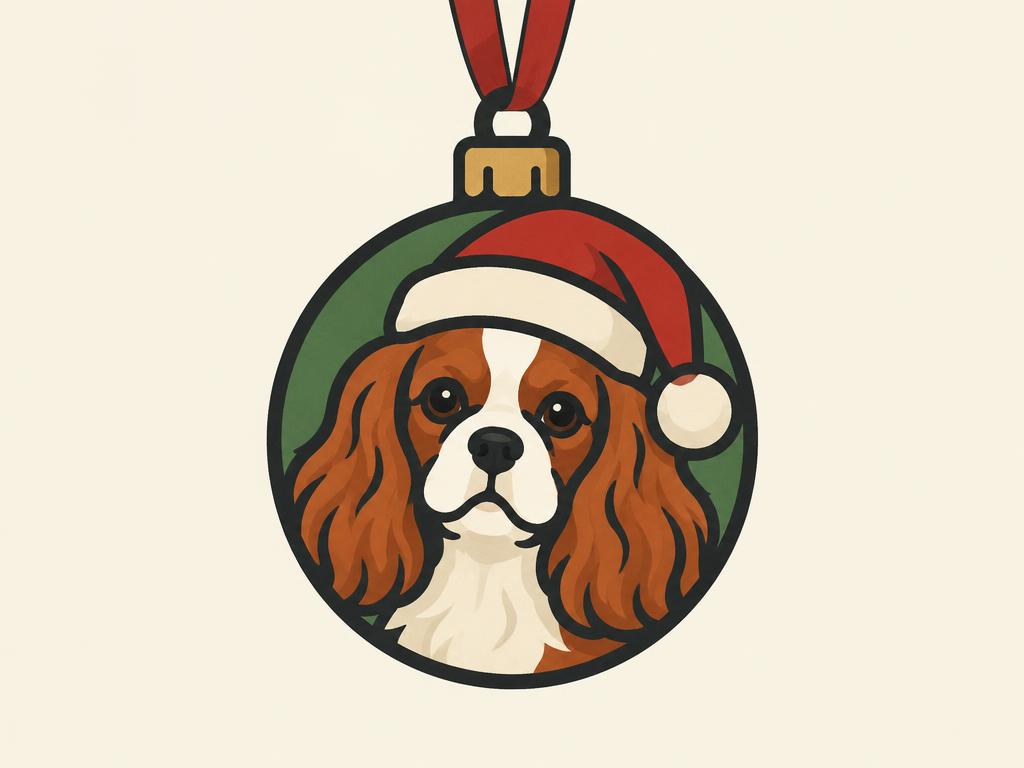 Sandicast Blenheim Cavalier King Charles Santa Hat Ornament — gift idea for a Cavalier Spaniel