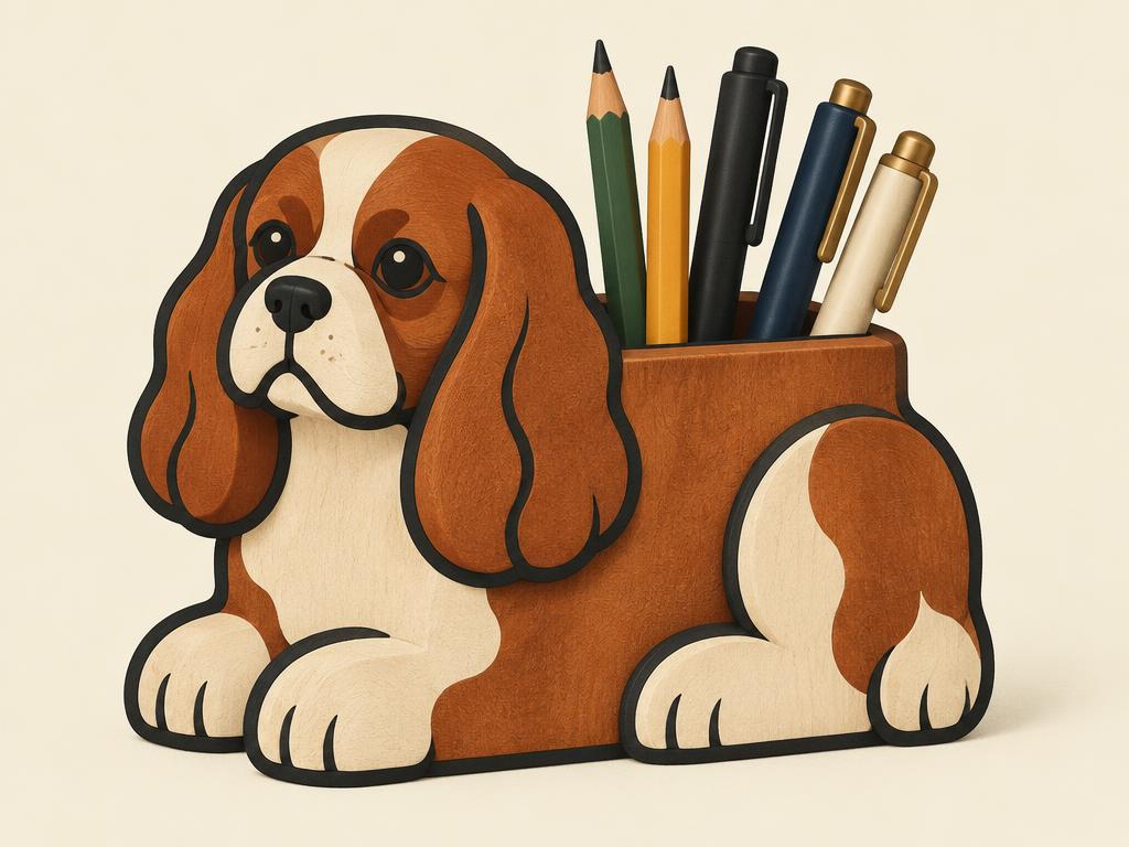 King Charles Cavalier Pen & Pencil Holder Desk Organizer — gift idea for a Cavalier Spaniel