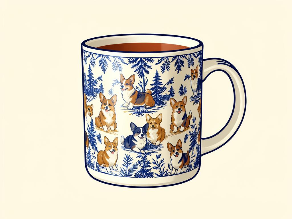 Corgi Blue Toile Coffee Mug — gift idea for a Pembroke Welsh Corgi