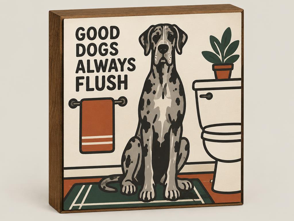 Funny Great Dane Bathroom Wooden Box Sign, 5x5" — gift idea for a Great Dane