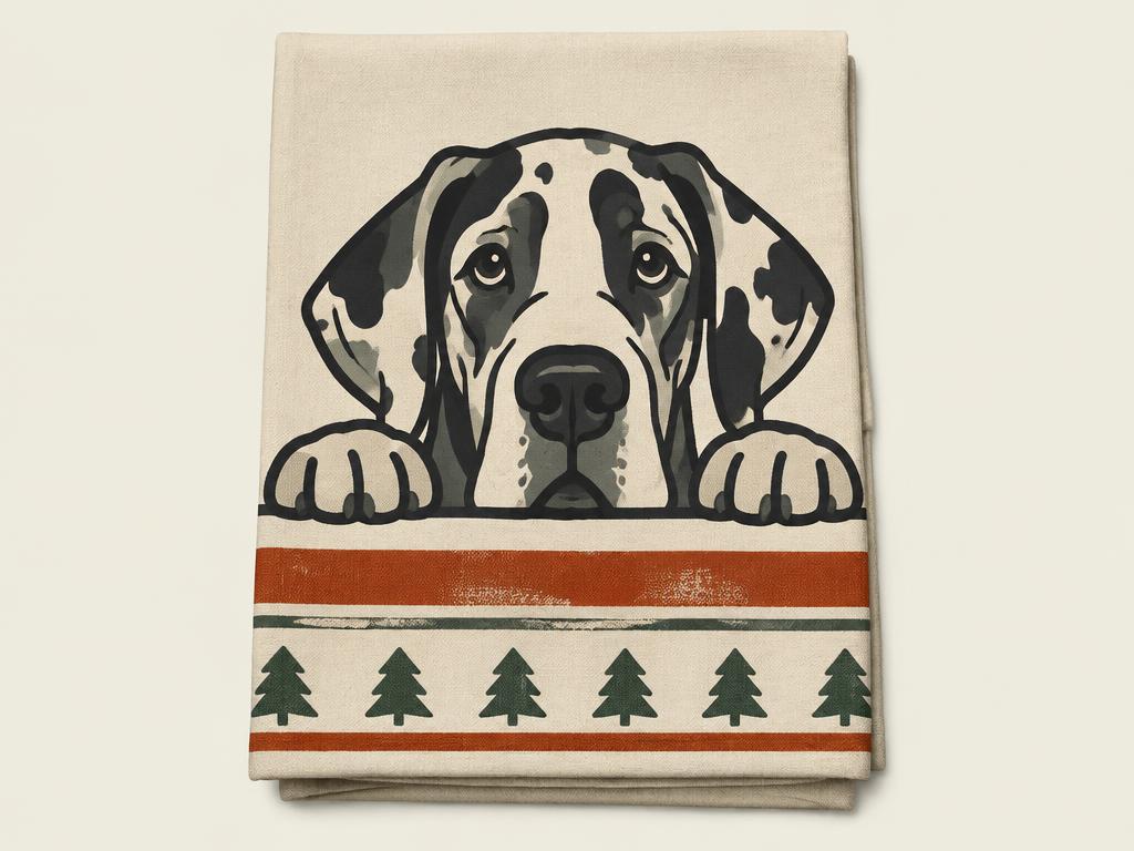 "I'll Be Watching You" Great Dane Kitchen Towel, 16x24" — gift idea for a Great Dane