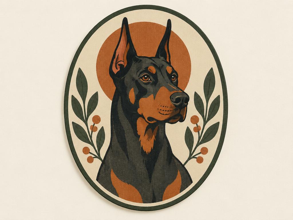 Vintage Doberman Oval Canvas Wall Art, 8.6x11.4" — gift idea for a Doberman