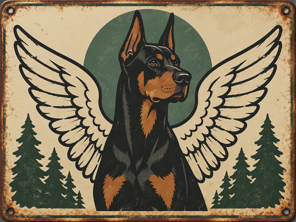 "Angels Don't Always Have Wings" Doberman Metal Tin Sign — gift idea for a Doberman