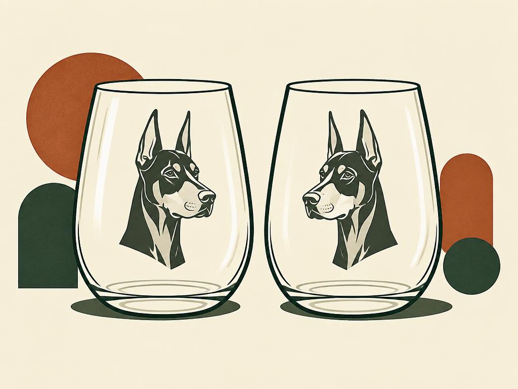 Doberman Hand-Etched Stemless Wine Glasses, Set of 2 — gift idea for a Doberman