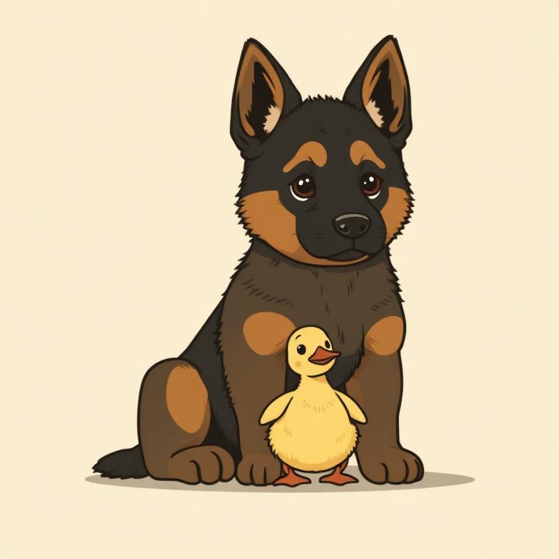 Shepherd Pup & Duck Figurine — gift idea for a German Shepherd