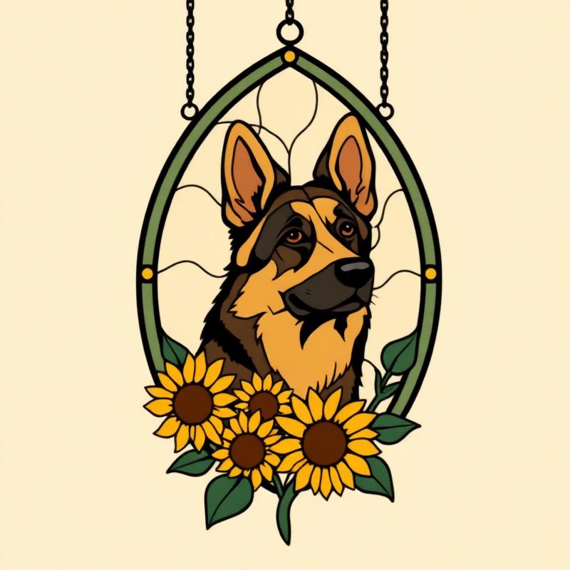 Shepherd & Sunflowers Suncatcher — gift idea for a German Shepherd