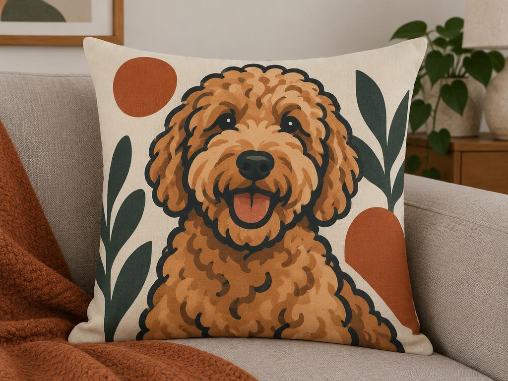 "You Make Me Happy" Labradoodle Throw Pillow Cover, 18x18" — gift idea for a Labradoodle