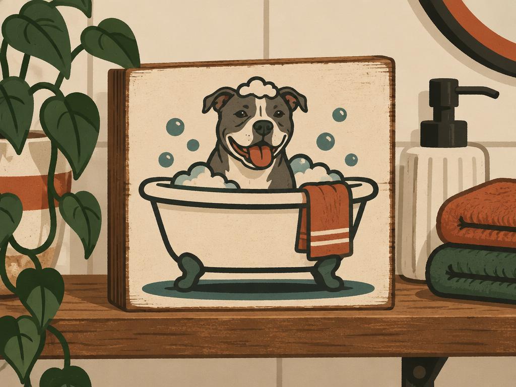 "Wash Your Hands" Funny Pit Bull Wooden Box Sign — gift idea for a Pit Bull