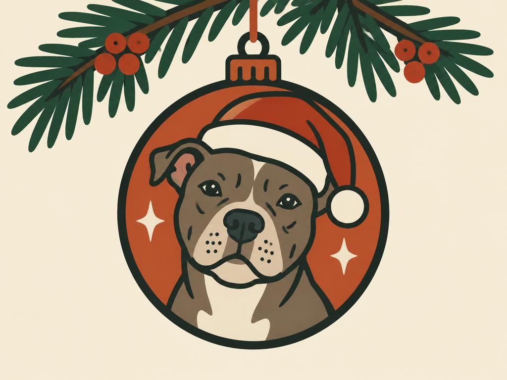 "Merry Woofmas" Pitbull Rescue Dog Christmas Ornament — gift idea for a Pit Bull