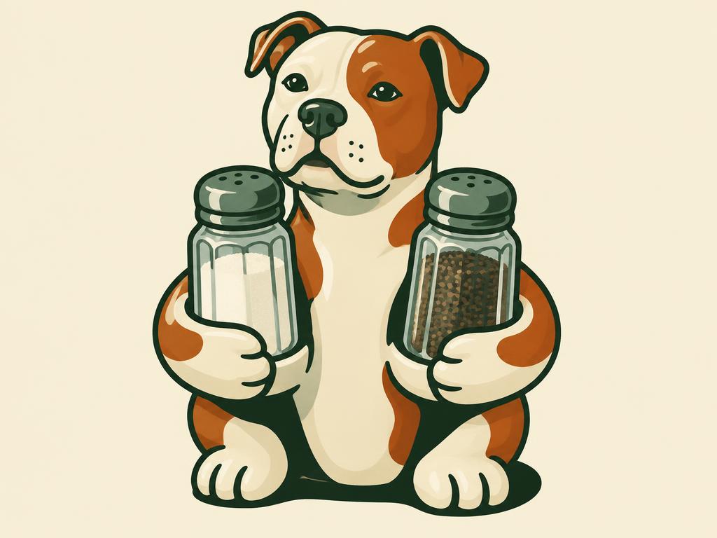 Pit Bull Glass Salt & Pepper Shaker Set with Figurine Holder — gift idea for a Pit Bull