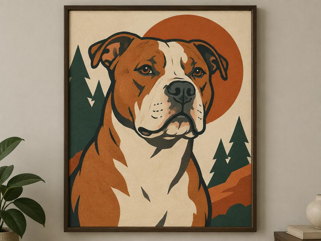 Pitbull "House Rules" Vintage Framed Canvas Wall Art — gift idea for a Pit Bull