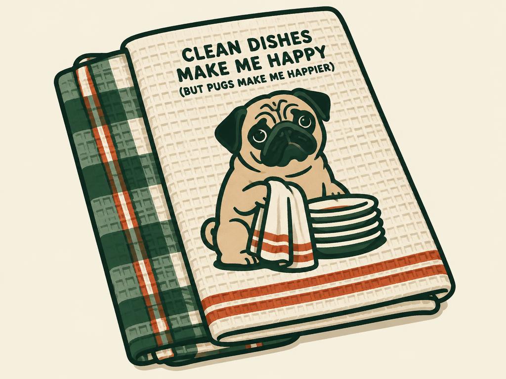 Funny Pug Waffle Weave Dish Towels, Set of 2 — gift idea for a Pug