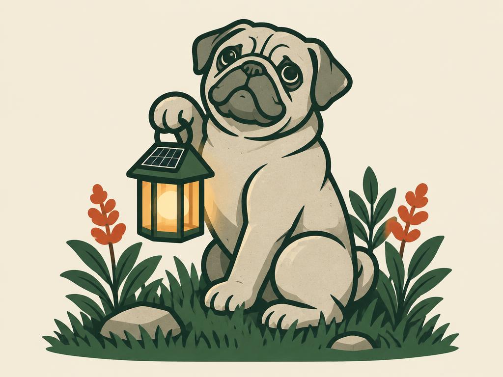 Solar Pug Garden Statue with Lantern — gift idea for a Pug