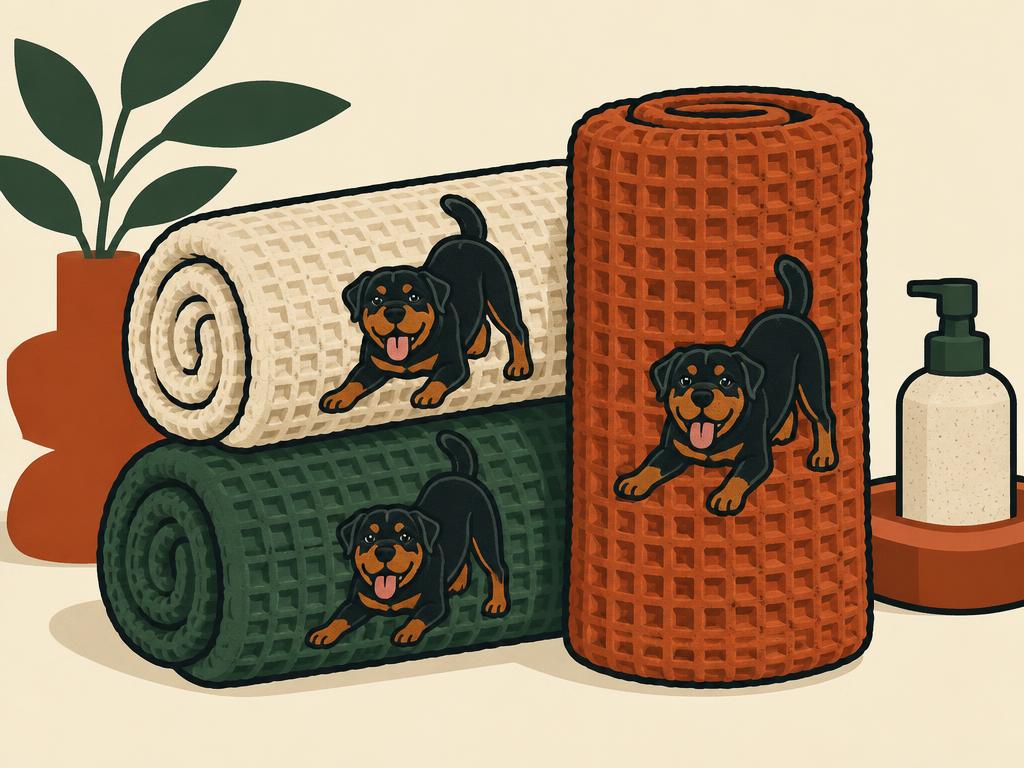 Funny Rottweiler Waffle Weave Bath Towels, 16x24" — gift idea for a Rottweiler