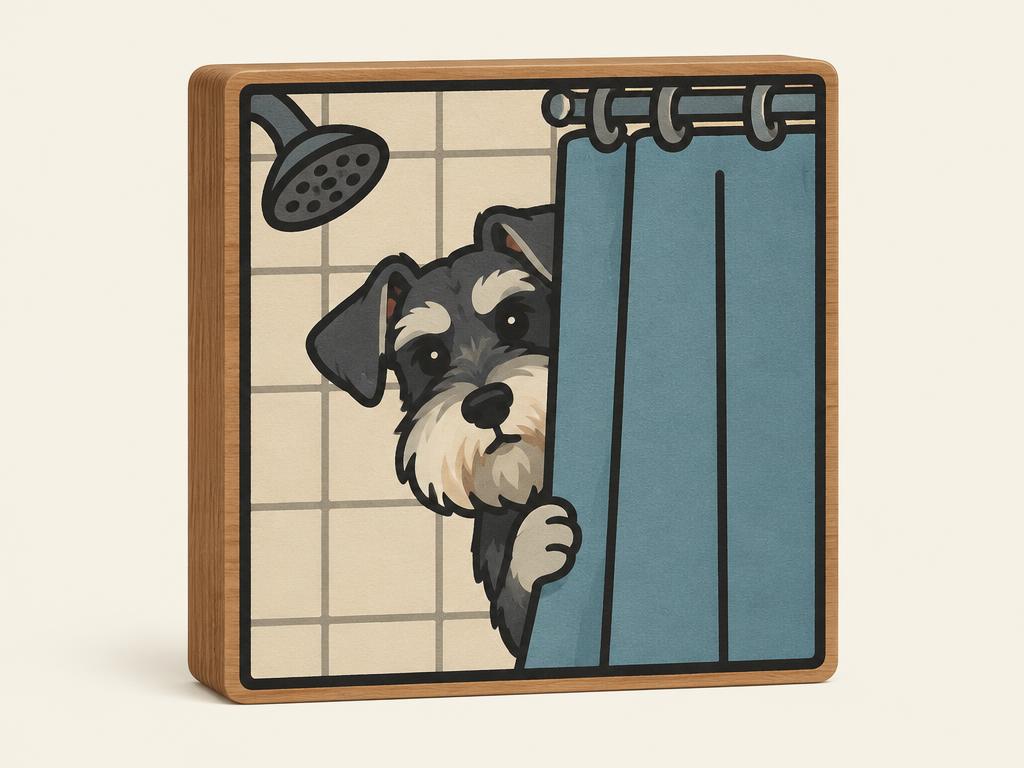 Funny Schnauzer Bathroom Wooden Box Sign — gift idea for a Miniature Schnauzer