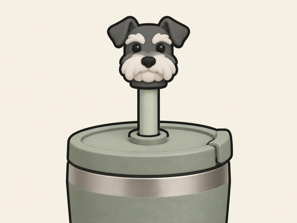 Schnauzer Straw Topper (fits Stanley Cup) — gift idea for a Miniature Schnauzer