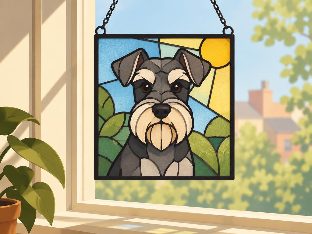 Schnauzer Stained Glass Window Suncatcher, 7.9x7.9" — gift idea for a Miniature Schnauzer