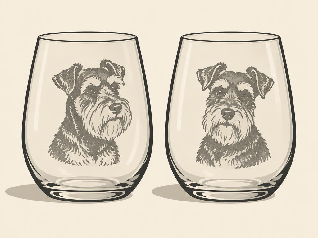 Schnauzer Hand-Etched Stemless Wine Glasses, Set of 2 — gift idea for a Miniature Schnauzer